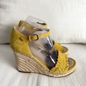 Marc Fisher Kadria Yellow Suede Espadrille Wedge Sandals